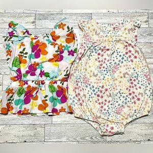 Baby Girls Floral Top & Floral Romper Bundle Size 6-12 Months